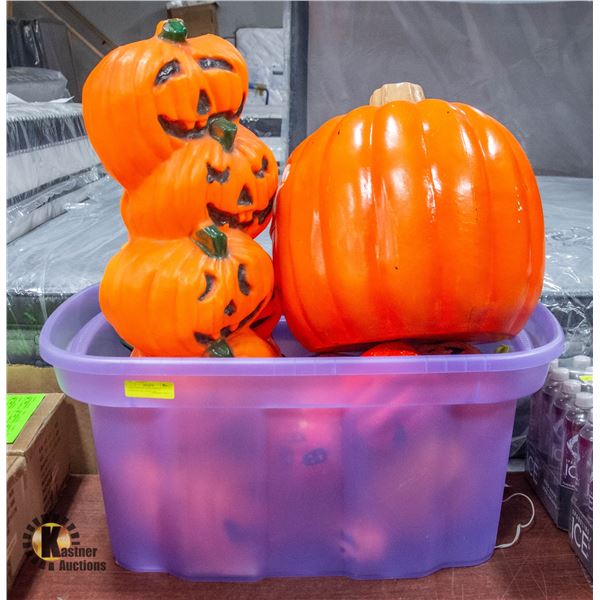 BIN OF HALLOWEEN FAUX PUMPKINS & LIGHT UPS