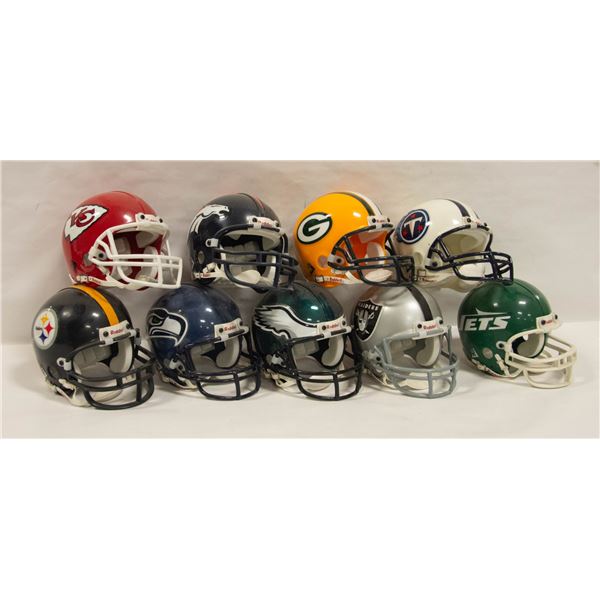 FLAT OF MINIATURE FOOTBALL HELMETS COLLECTABLES