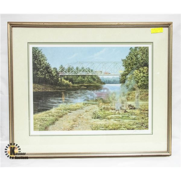 FRAMED 29.5" X 35.75" BRIDGE OVER WATER PRINT