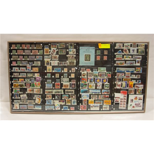 VINTAGE STAMPS IN FRAME 33" X 17"