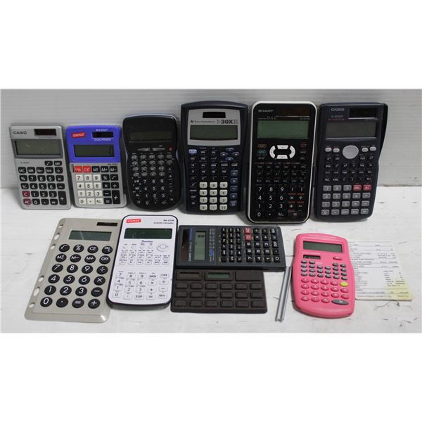 BOX W/11 VINTAGE CALCULATORS