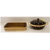Image 1 : PYREX DISHES WITH WICKER BASKETS