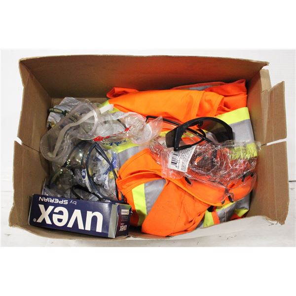 BOX OF SAFETY GLASSES MOST NEW, NEW EAR PROTECTION