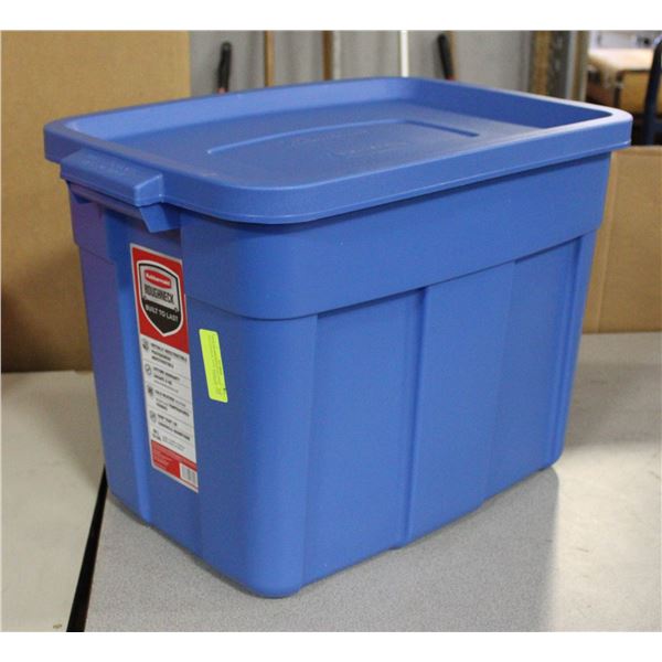NEW RUBBERMAID 68 LITRE ROUGHNECK TOTE WITH LID