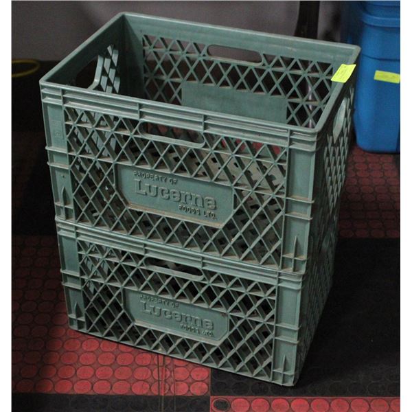 PAIR OF GREEN PLASTIC CRATES