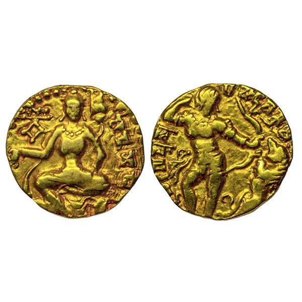 Gupta Empire - gold dinar of Kumara Gupta (c. 415-450 AD), 'Lion slayer' type, Altekar Class I (lion