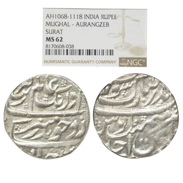 Mughal, Aurangzeb (AH 1068-1118, 1658-1707 AD), Silver Rupee