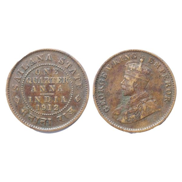 Princely States, Sailana, Jaswant Singh (1895-1919 AD), George V (1910-1936 AD), Copper ¼ Anna, 4.72