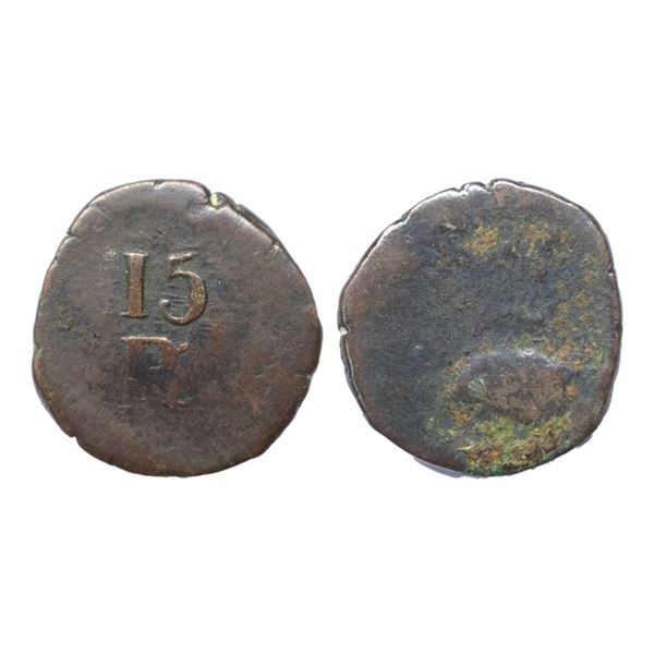 Indo Portuguese, DIU, Maria II (1834-1853 AD), Copper 15 Reis