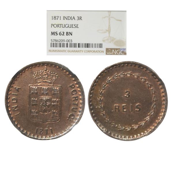 Indo Portuguese, Goa, Luis I (Ludwig) (1861-1889), Copper 3 Reis, 1871 AD