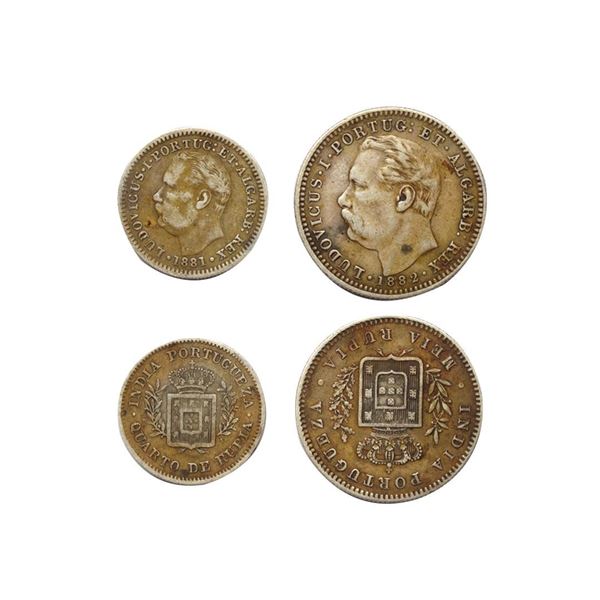 Indo Portuguese, Goa, Luis I (Ludwig), Set of 4, Silver  ¼, ½ Rupia