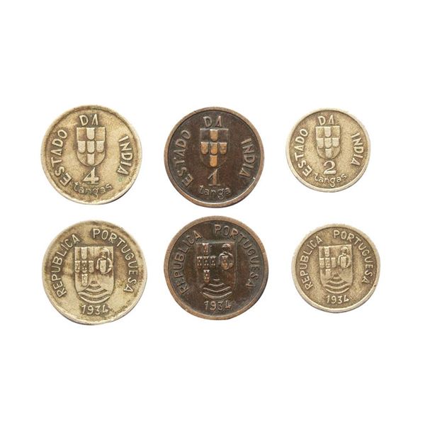 Indo Portuguese, Set of 3 Coins, Cupro Nickel 4 Tanga, 2 Tanga & Copper 1 Tanga