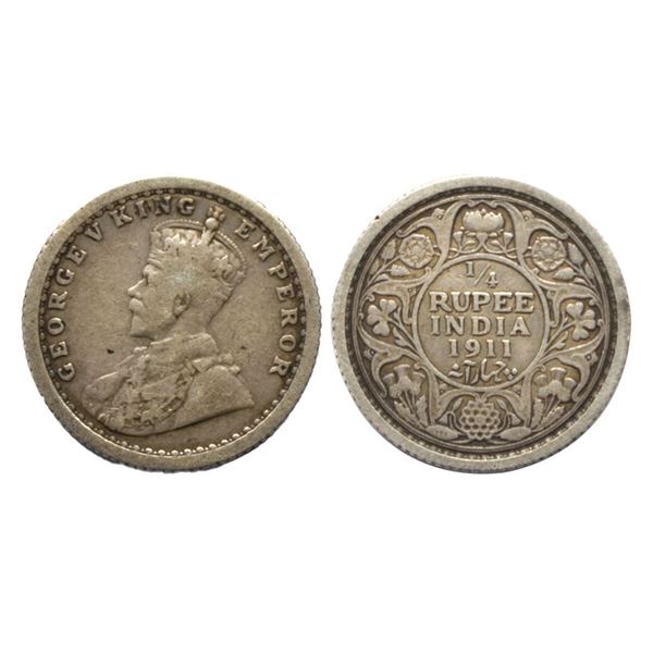 British India, George V (1910-1936 AD), Silver ¼ Rupee