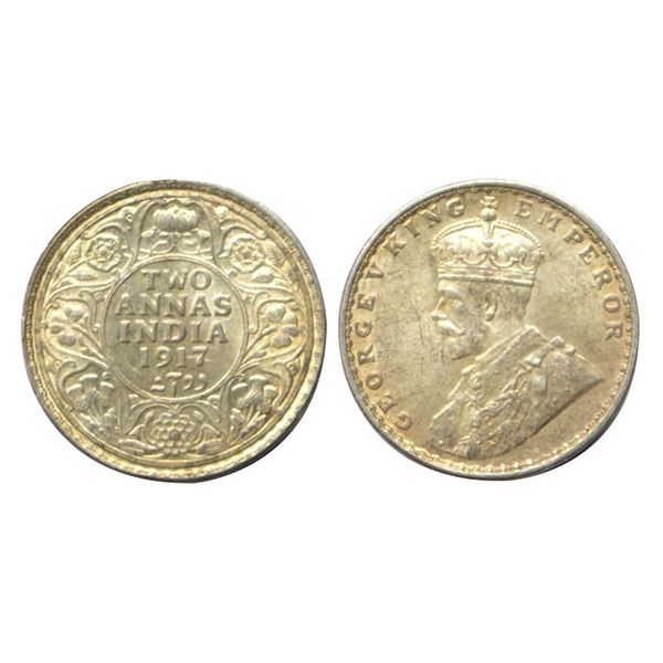 British India, George V (1910-1936 AD), Silver 2 Annas, 1.47 gms