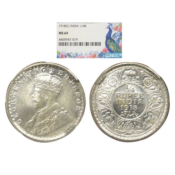 British India, George V (1910-1936 AD), Silver ¼ Rupee
