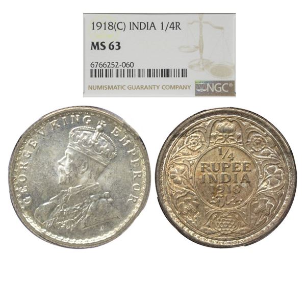 British India, George V (1910-1936 AD), Silver ¼ Rupee