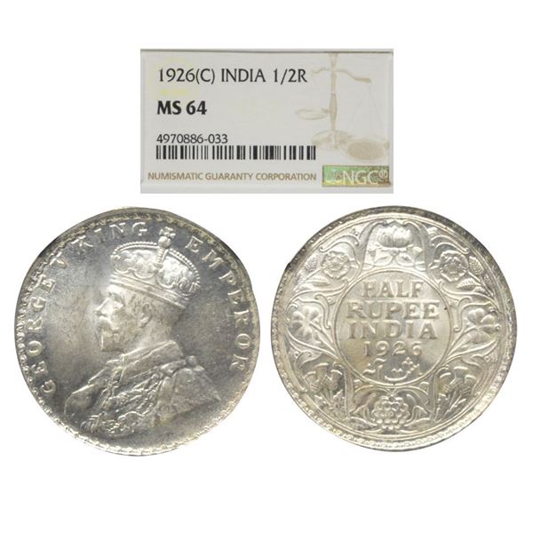 British India, George V (1910-1936 AD), Silver ½ Rupee
