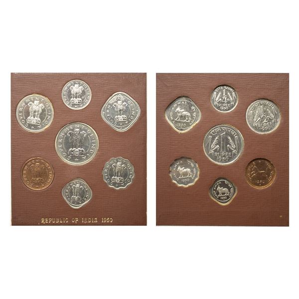 1950, Proof Set, Rupee, 1/2 Rupee, 1/4 Rupee, 2 Annas, 1 Anna, 1/2 Anna & 1 Pice