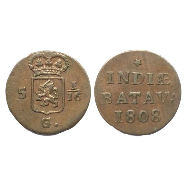 Foreign Coins, Indonesia, Netherlands East Indies, Copper 1 Duit (1/16), AD 1808