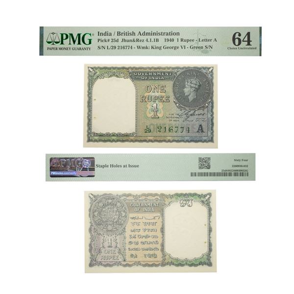 British India, 1940, King George VI, 1 Rupee, Signed by C. E. Jones