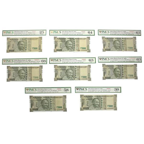 Republic India, 500 Rupee, Set of 9 Notes, Fancy Number-  (2SW) 111111, (6PM) 333333, (5LT) 444444,