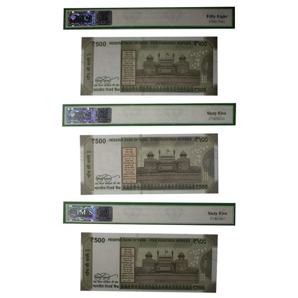 Republic India, 500 Rupee, Set of 3 Notes, Fancy Number-  (0WS) 000786, (8LB) 786000, (9UL) 786786