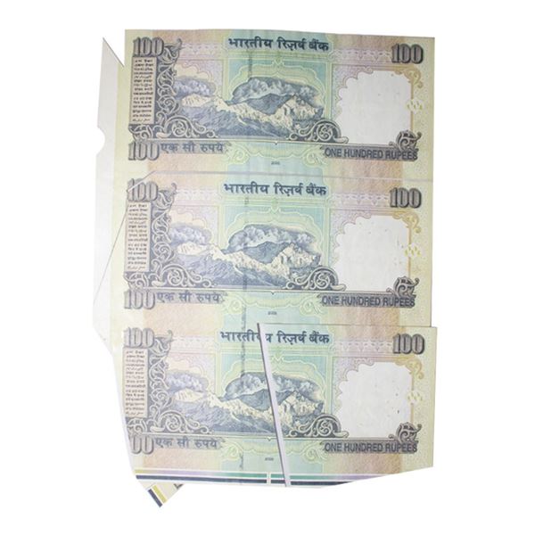 100 Rupees, Sheet cutting error, Signed Y. Reddy, misaligned sheet cutting error