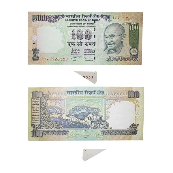 100 Rupees, Gandhi Issue, 2008, Signed by Subbarao, error extra paper cutting and printing