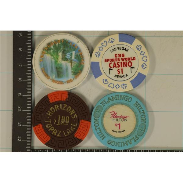 4-$1 PLASTIC CASINO CHIPS: FLAMINGO HILTON