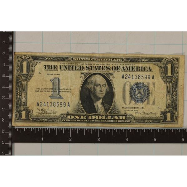 1934 US FUNNY BACK $1 SILVER CERTIFICATE BLUE SEAL