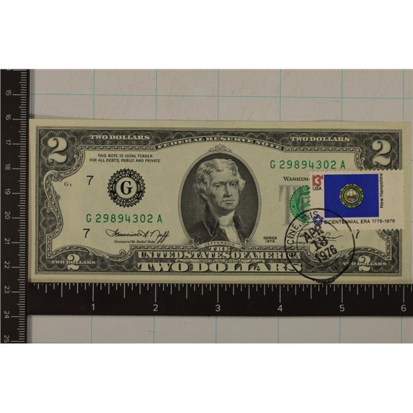 1976 US $2 BILL CRISP UNC WITH 1976 CANCELLED