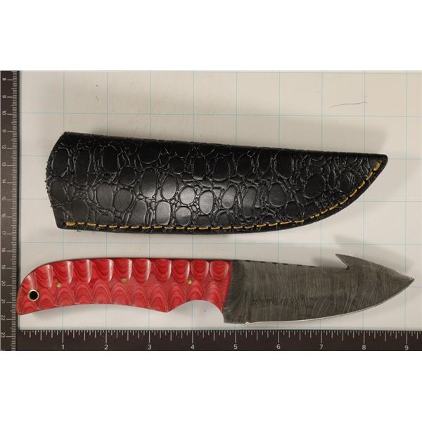 9" FIXED BLADE DAMASCUS STEEL KNIFE WITH LEATHER