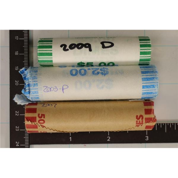 3 SOLID DATE ROLLS OF BRILLIANT UNC US COINS: