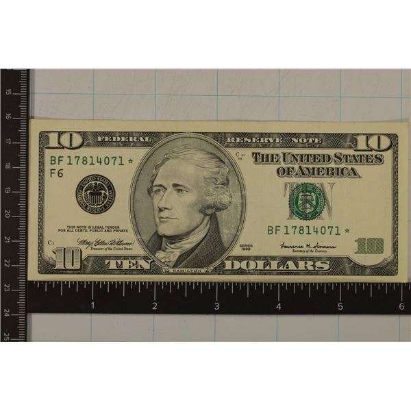 1999 US $10 STAR NOTE CRISP UNC GREEN SEAL