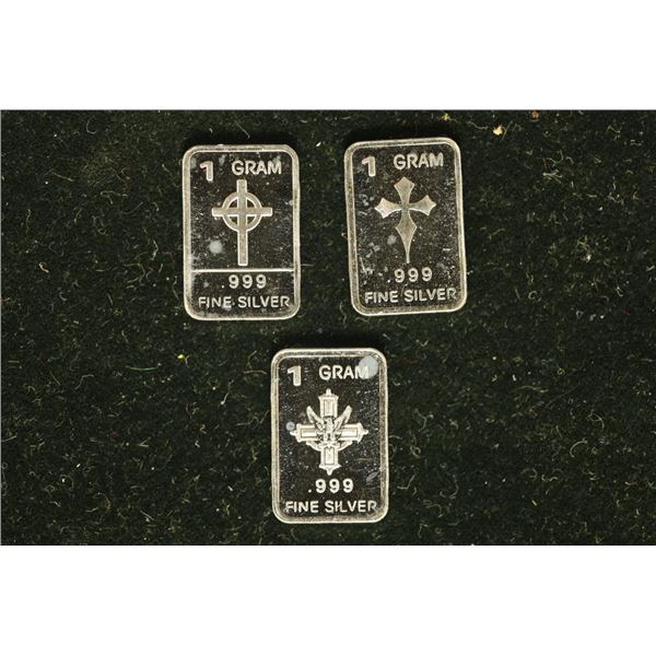 3-1 GRAMS .999 SILVER BARS: 3 DIFFERENT CROSSES