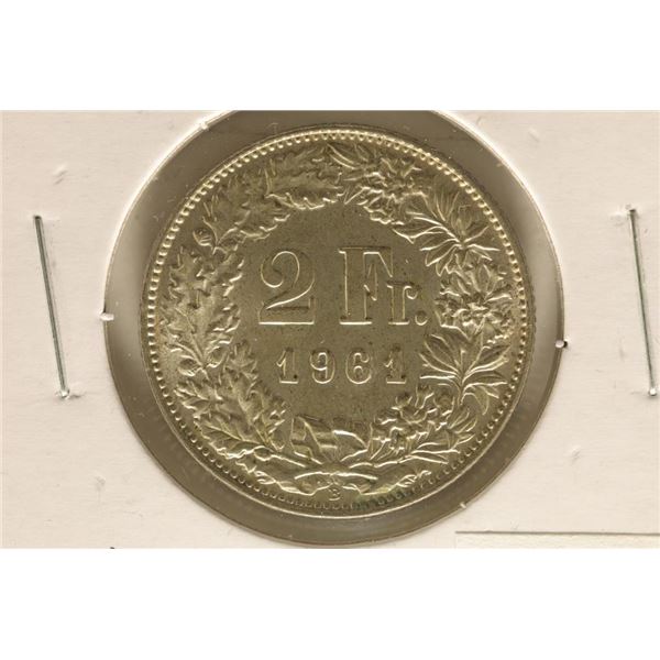 1961 SWITZERLAND SILVER 2 FRANCS .2685 OZ. ASW BU