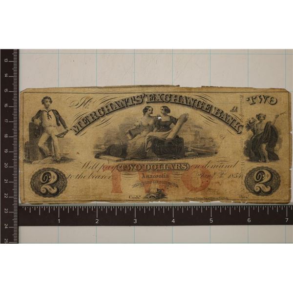 1854 MERCHANTS' EXCHANGE BANK $2 OBSOLETE