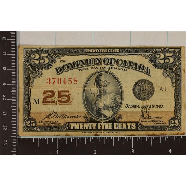 1923 DOMINION OF CANADA 25 CENT FRACTIONAL BILL