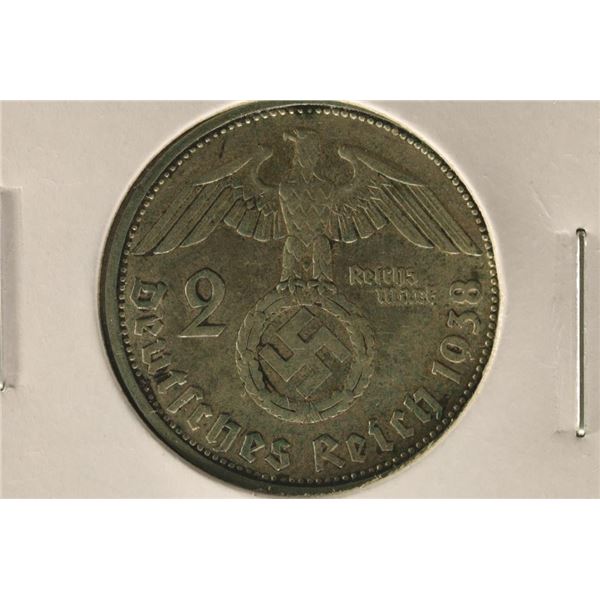 1938 SILVER GERMAN 2 MARK .1608 OZ. ASW WITH