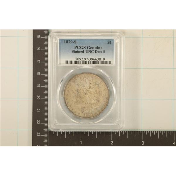 1879-S MORGAN SILVER DOLLAR PCGS GENUINE STAINED