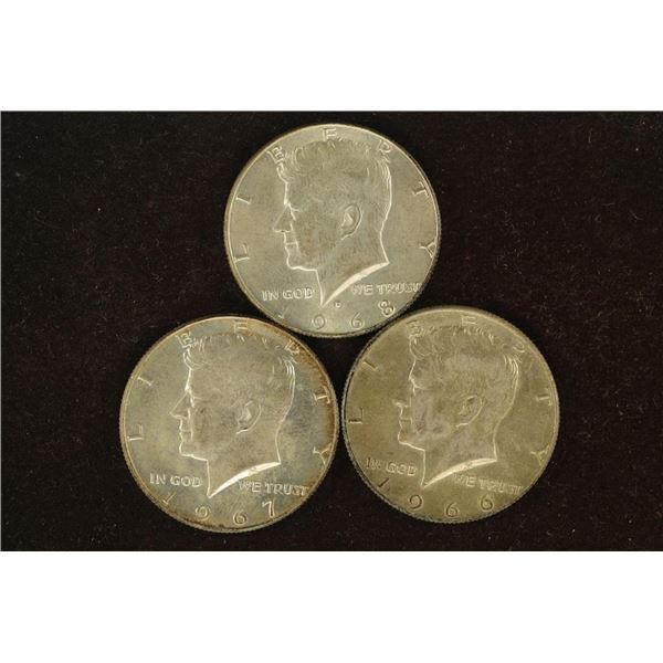 3-40% SILVER JOHN F. KENNEDY HALVES, 1966, 67 & 68