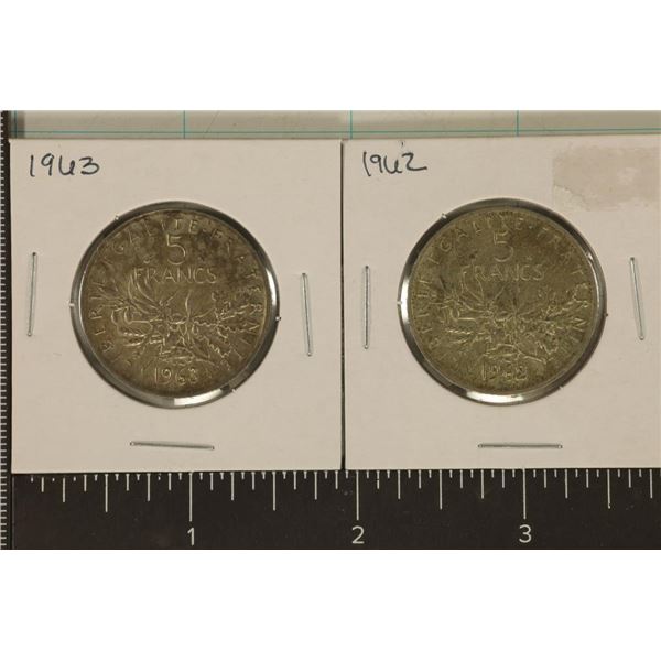 1962 & 1963 FRANCE SILVER 5 FRANC COINS