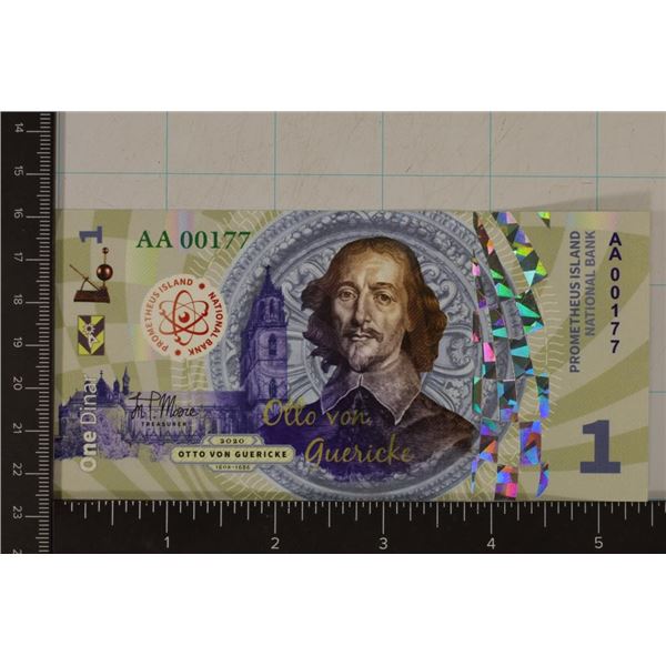 2020 PROMETHEUS ISLAND BANK 1 DINAR POLYMER