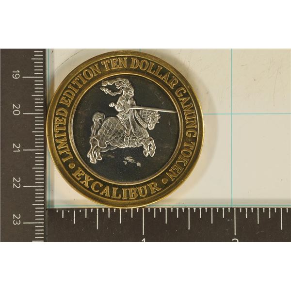 $10 SILVER CASINO GAMING TOKEN.  "EXCALIBUR"