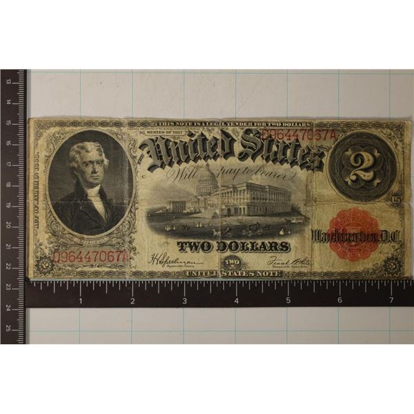 1863 US RED SEAL LARGE SIZE $2 LEGAL TENDER BILL