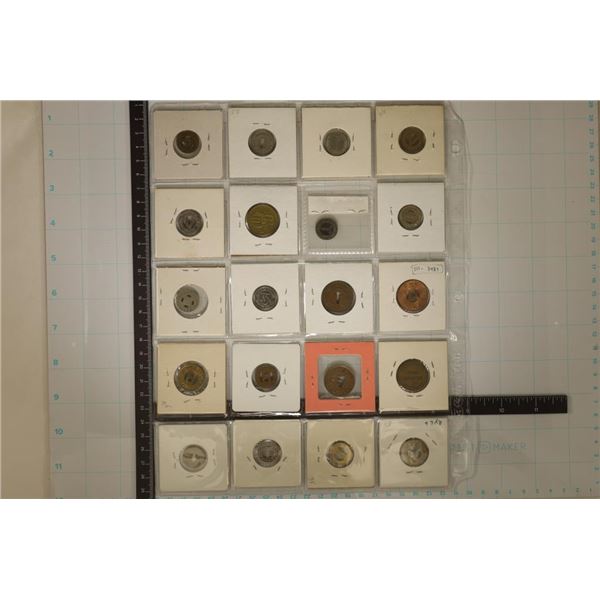 20 METAL TRANSPORTATION TOKENS FROM THE 1920'S-