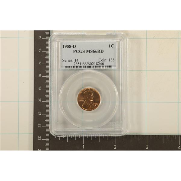 1958-D LINCOLN WHEAT CENT PCGS MS66RD