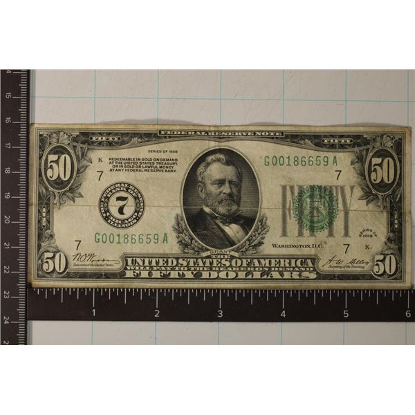 1928 US $50 REDEEMABLE IN GOLD FEDERAL RESERVE