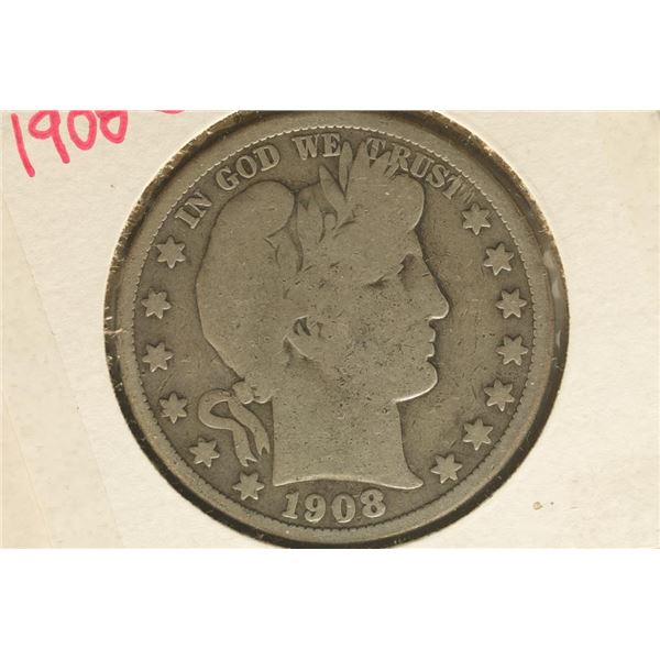 1908-S SILVER BARBER HALF DOLLAR VERY GOOD