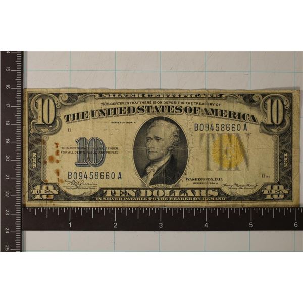 1934-A US SOUTH AFRICA $10 SILVER CERTIFICATE